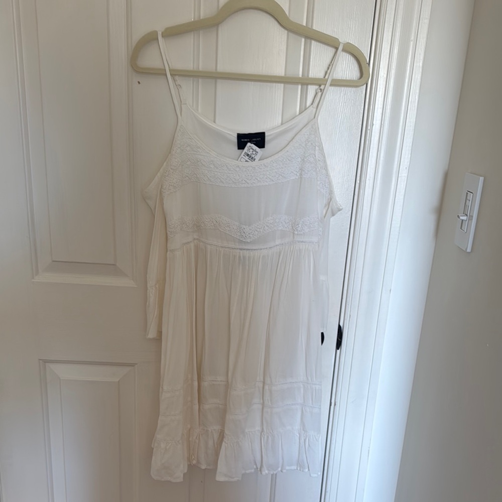 White Lace Trim Spaghetti Strap Dress